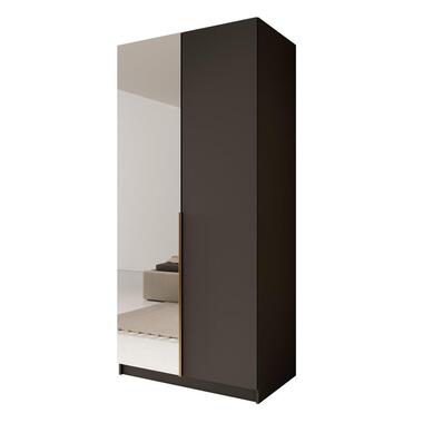 Meubella - Kledingkast Bruno 2 - Zwart - 100 cm - Met spiegel product
