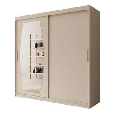 Meubella - Kledingkast Azai - Beige - 200 cm - Met spiegel