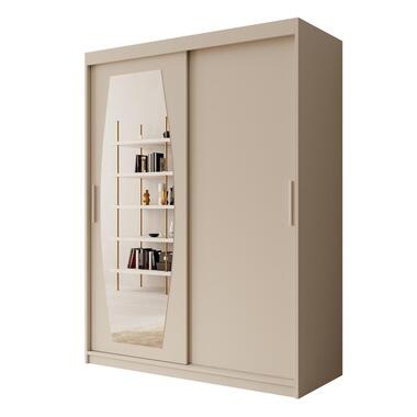 Meubella - Kledingkast Azai - Beige - 150 cm - Met spiegel