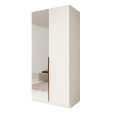 Meubella - Kledingkast Bruno 2 - Wit - 100 cm - Met spiegel product
