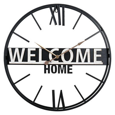 Ostaria Wandklok/muur klok - 50cm - welcome home - metaal - zwart product