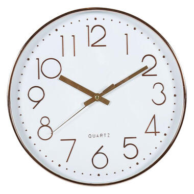 Ostaria Wandklok/muur klok - D30 cm - kunststof - wit/koper product