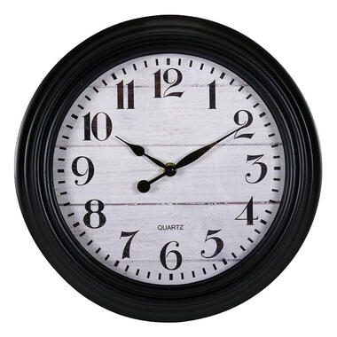 Ostaria Wandklok/muur klok - houtlook - D30cm - kunststof - zwart product