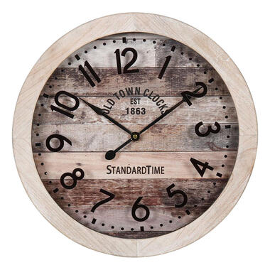 Ostaria Wandklok/muur klok - old town - D45 cm - hout - naturel product