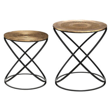 Atmosphera Bijzettafels 2x - koper/zwart - metaal/mdf - 39/45 cm product