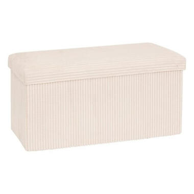 Hocker/poef Ribcord opvouwbaar - wit - polyester - 76x38cm product
