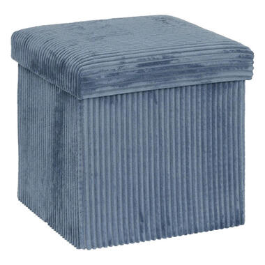Hocker/poef Ribcord - opvouwbaar - blauw - polyester - 38x38cm product