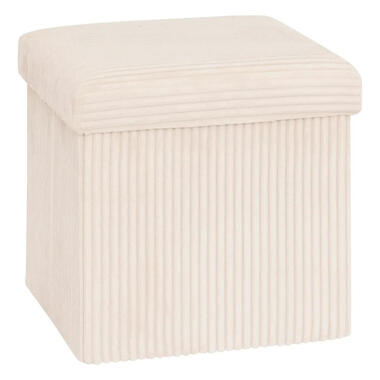 Hocker/Poef Ribcord - opvouwbaar - wit - polyester - 38x38cm product