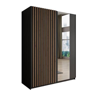 Meubella - Kledingkast Deliryon - Zwart - 150 cm - Met spiegel product