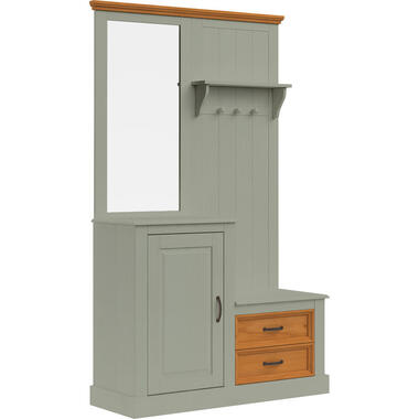 Selma - Garderobe met spiegel en 1 deur 2 lades in groen grenen product
