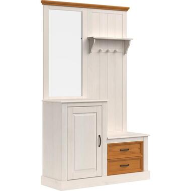 Selma - Garderobe met spiegel en 1 deur 2 lades in wit grenen product