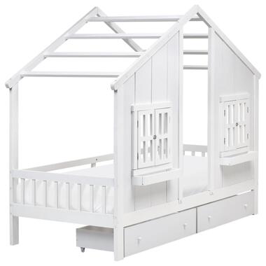 TRAPPES - Kinderbed met laden - Wit - 90 x 200 cm - Dennenhout