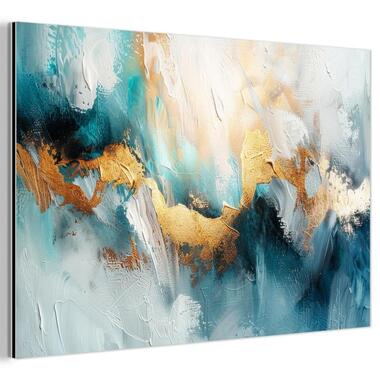 MuchoWow Aluminium Schilderij 120x80cm Abstract Kunst Gold Blauw product