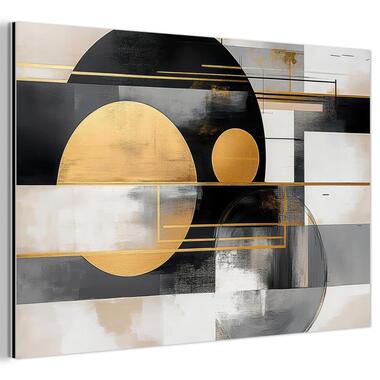 MuchoWow Aluminium Schilderij 90x60cm Abstract Goud Zilver Vormen product