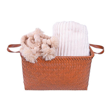 QUVIO Opbergmand gevlochten - Rechthoek - Rotan - 38x28x24 cm - Bruin product