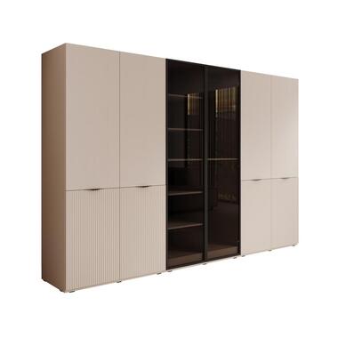 Meubella - Kledingkast Shelton - Beige - 303 cm - Met glas