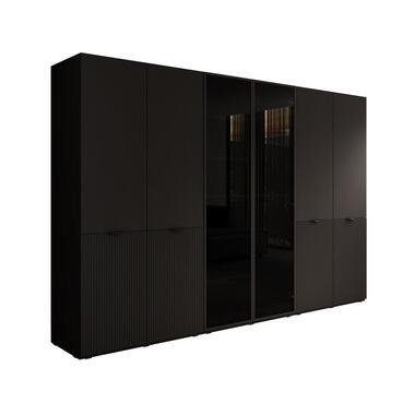 Meubella - Kledingkast Shelton - Zwart 2 - 303 cm - Met glas