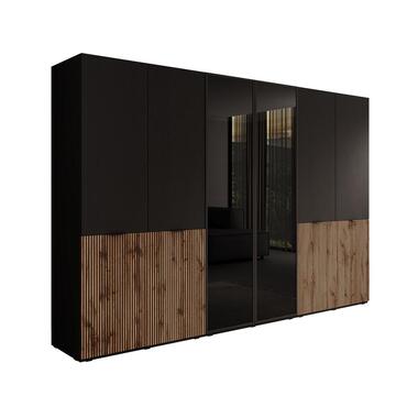 Meubella - Kledingkast Shelton - Zwart 1 - 303 cm - Met glas