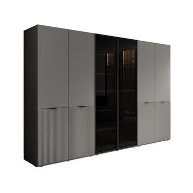 Meubella - Kledingkast Shelton - Grijs - 303 cm - Met glas