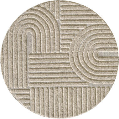 Rond Modern Japandi Vloerkleed - Beige - Boho Scandinavisch - Ø160 cm Laagpolig product