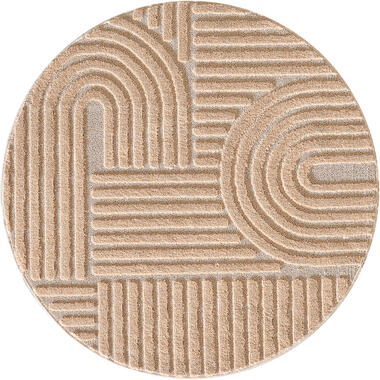 Rond Modern Japandi Vloerkleed - Roze - Boho Scandinavisch - Ø200 cm Laagpolig product