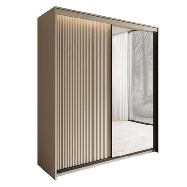 Meubella - Kledingkast Timoteo - Beige - 200 cm - Met spiegel product