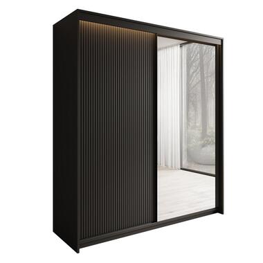 Meubella - Kledingkast Timoteo - Zwart - 200 cm - Met spiegel product