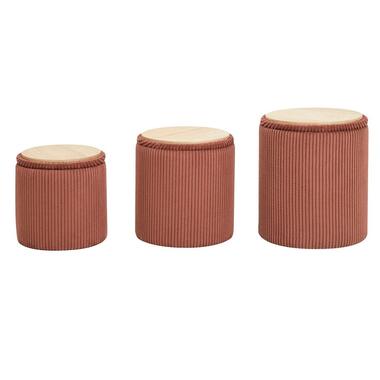 Set van 3 poefs met opbergruimte van hout en ribfluweel product