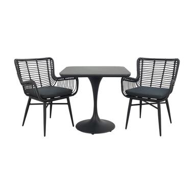 Jasmine/Toscara bistroset 80x80 cm. - Zwart/Keramiek product