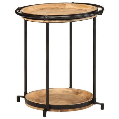 vidaXL - Ronde Bijzettafel - Bruin en zwart - Massief mangohout - Ø55x60 cm product
