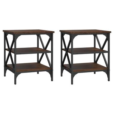 vidaXL - Set van 2 industriële Bijzettafels - Bruin eiken - Hout - 40x42x50 cm product