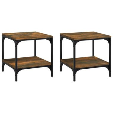vidaXL - Set van 2 industriële Bijzettafels - Gerookt eiken - Hout - 40x40x40 cm product
