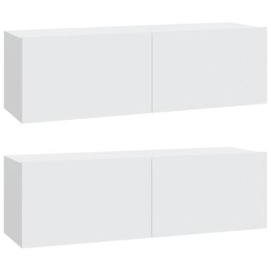 vidaXL - TV-meubels 2 st 4 deuren - Wit - Bewerkt hout - 100x30x30 cm product