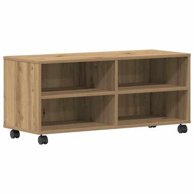 vidaXL - TV-meubel met 4 vakken en 4 wielen - Artisanaal eiken - 90x35x35 cm product
