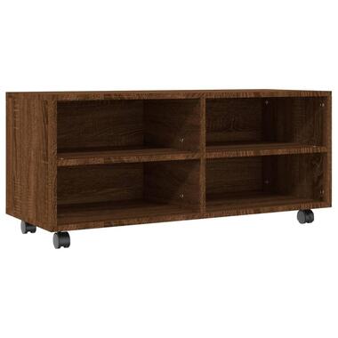 vidaXL - TV-meubel met wieltjes en 4 vakken - Bruin eiken - Bewerkt hout - 90 cm product