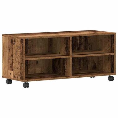 vidaXL - TV-meubel met 4 vakken en 4 wielen - Oud hout - 90x35x35 cm product