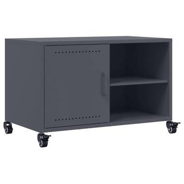 vidaXL - TV-meubel met 2 vakken 4 wielen - Antraciet - Staal - 68x39x43.5 cm product