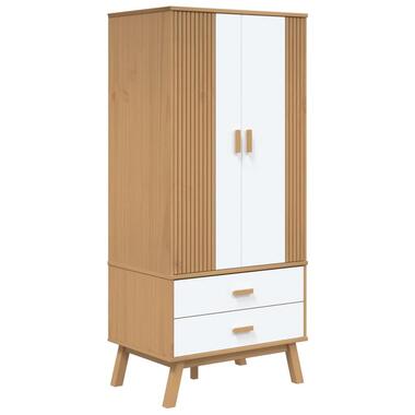 vidaXL - Kledingkast OLDEN met 2 lades - Hout - Wit en bruin - 76.5x53x172 cm product