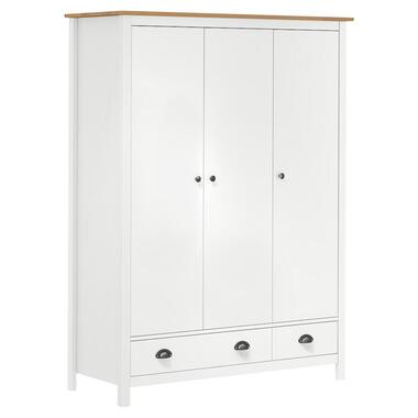 vidaXL - 3-deurs Kledingkast Hill met 2 lades - Grenenhout - Wit - 127x50x170 cm product
