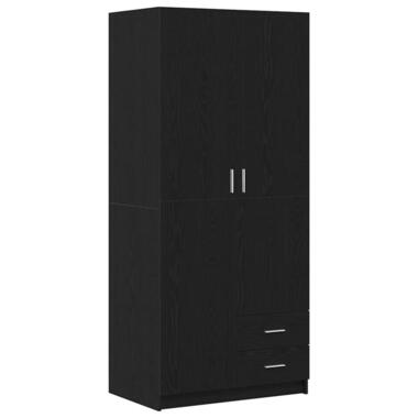 vidaXL - 2-deurs Kledingkast met 2 lades - Bewerkt hout - Zwart - 80x52x180 cm product