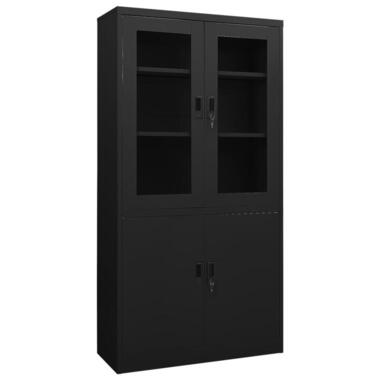 vidaXL - Archiefkast met 3 legplanken en 4 deuren - Zwart - Staal - 90x40x180 cm product