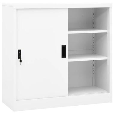 vidaXL - Archiefkast met 2 legplanken & schuifdeuren - Wit - Staal - 90x40x90 cm product