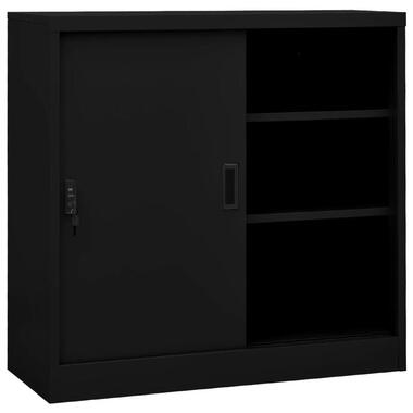vidaXL - Archiefkast 2 legplanken en schuifdeuren - Zwart - Staal - 90x40x90 cm product