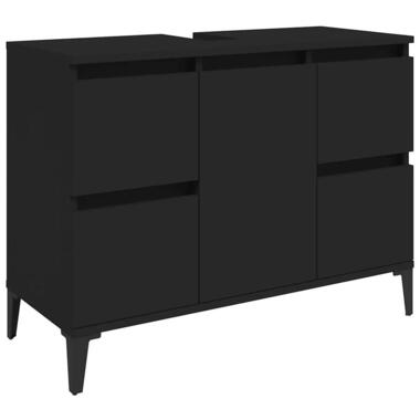 vidaXL - Zwart Wastafelonderkast - 1 deur 4 lades - Hout en metaal - 80x33x60 cm product