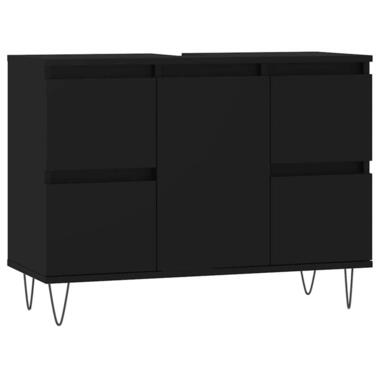 vidaXL - Zwart Wastafelonderkast - 1 deur 4 lades - Bewerkt hout - 80x33x60 cm product