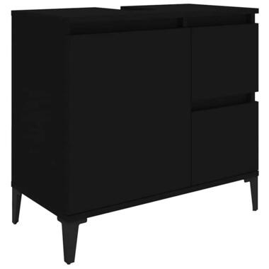 vidaXL - Zwart Wastafelonderkast - 1 deur 2 lades - Hout en metaal - 65x33x60 cm product