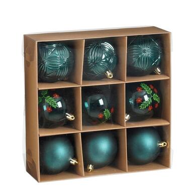 Mica Decorations Kerstballen Set - 9 Stuks - Ø8 cm - Onbreekbaar - Groen