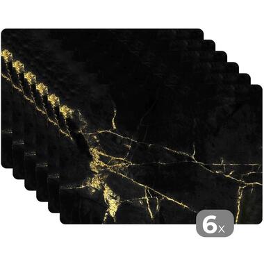MuchoWow Placemat (6stuks) 45x30cm Marmer Zwart Goud Luxe product