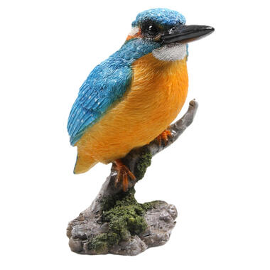 Farmwood tuin deco vogel beeldje - ijsvogel - op tak - 9 x 15 cm product