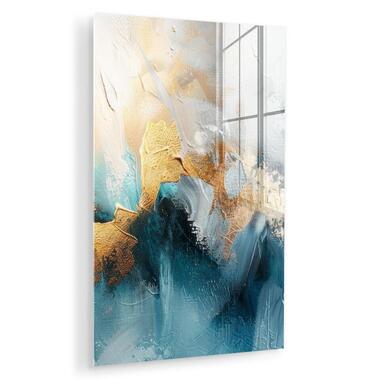 MuchoWow Glasschilderij 40x60cm Abstract Kunst Gold Blauw product